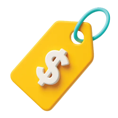 Ícono de etiqueta de precio con signo de dólar, descuentos y promociones en Ópticas CV+